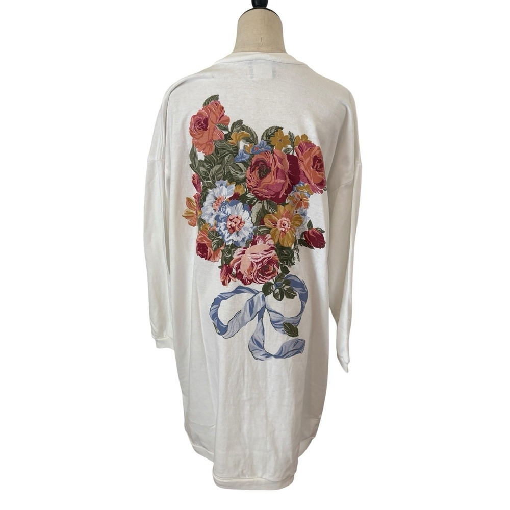 Vtg 90s Sportsgear White Floral Sweatshirt Dress's Oversized Sz M Grandmacore - Picture 6 of 9